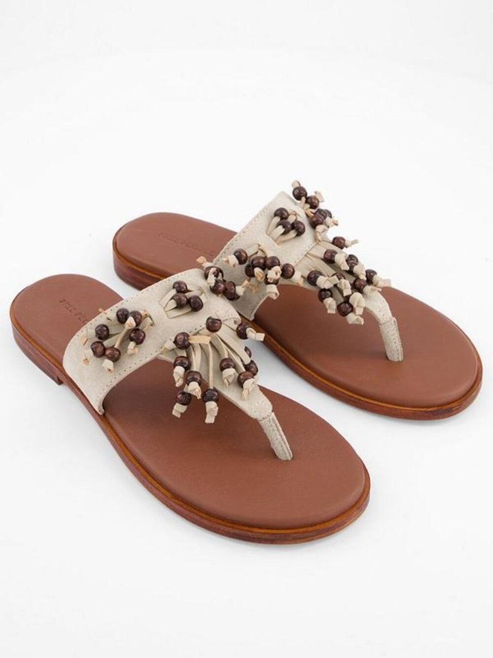 Free People Sadie Fringe Sandal Boho Beaded Leather Thong Slip On Festival | 9.5